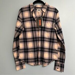 Flannel shirt size small new women’s blue pink plaid bass outdoor long sleeve